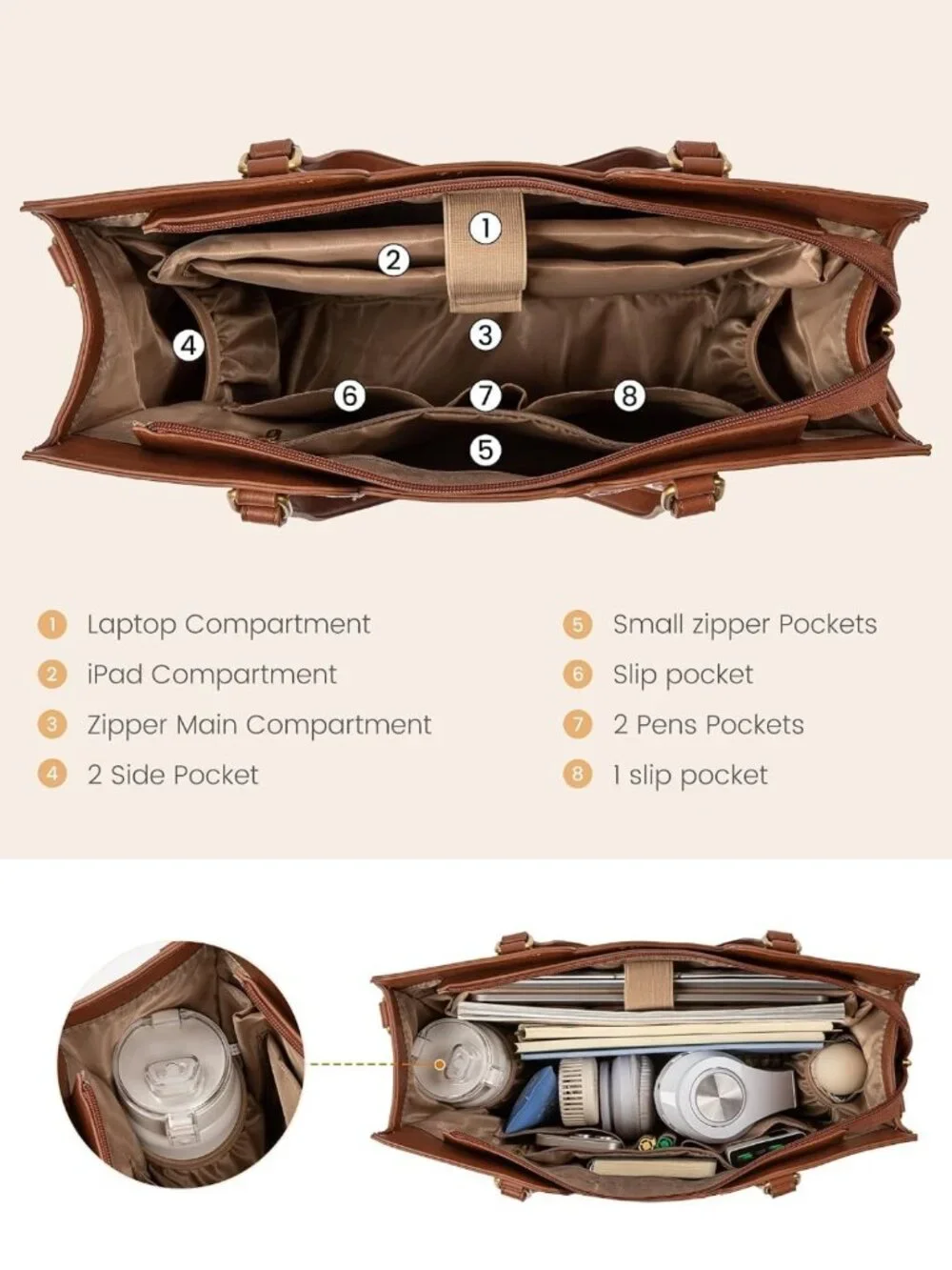 Stylish Waterproof Laptop Bag for Women - Vintage Tote Purse & Wristlet Included